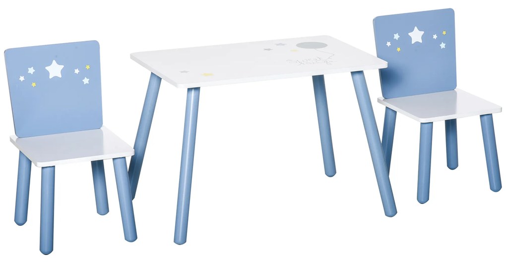 HOMCOM Conjunto de Mesa Infantil e 2 Cadeiras de Madeira Mesa com Cadeiras para Crianças de 2-4 Anos Branco e Azul | Aosom Portugal