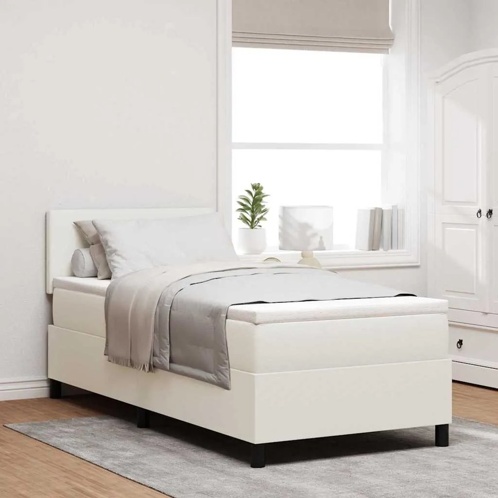 Cama Box Spring com Colchão &amp; LED Creme 80x200 cm Tecido de Corduroy