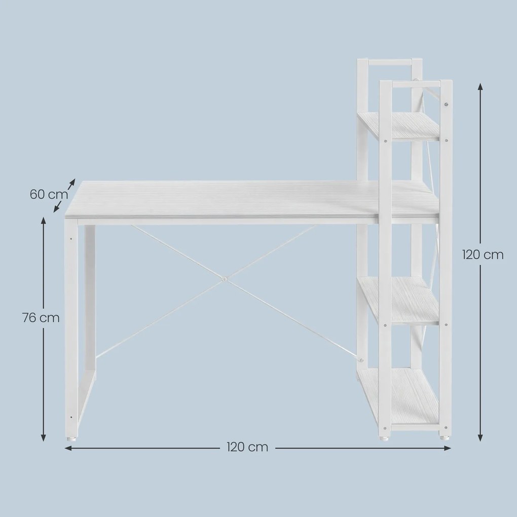 Secretária ampla para computador com espaço de arrumação 120 x 60 x 120,1 cm branca