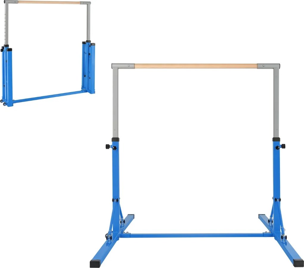 Barra de ginástica infantil dobrável com 13 alturas ajustáveis Estrutura triangular para ginásio em casa Carga 100 kg Azul