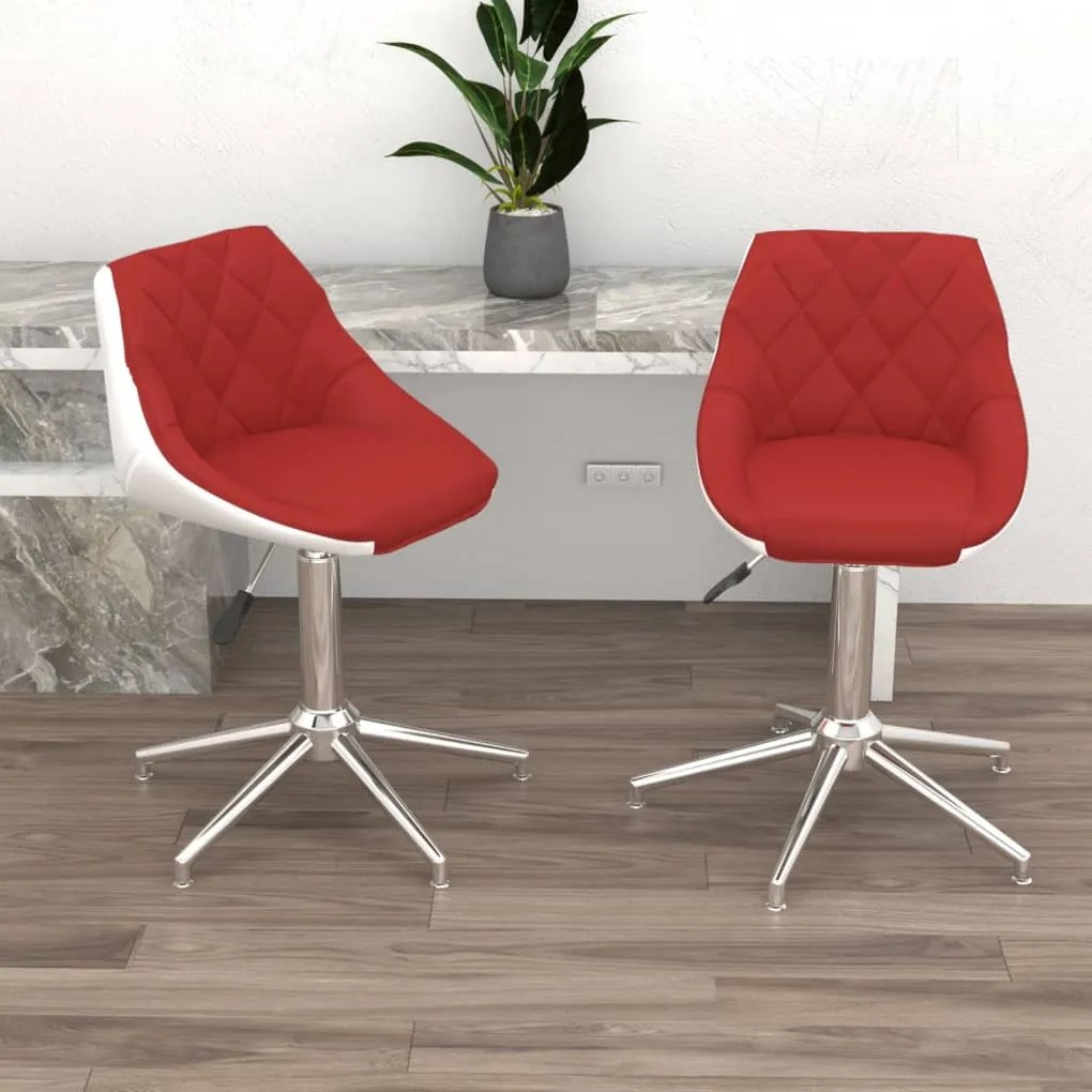 vidaXL Cadeiras jantar giratórias 2pcs couro art vermelho tinto/branco