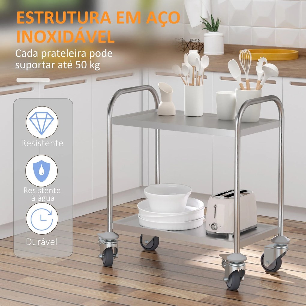 Carrinho Auxiliar com Rodas de Aço Inoxidável Carrinho de Cozinha com