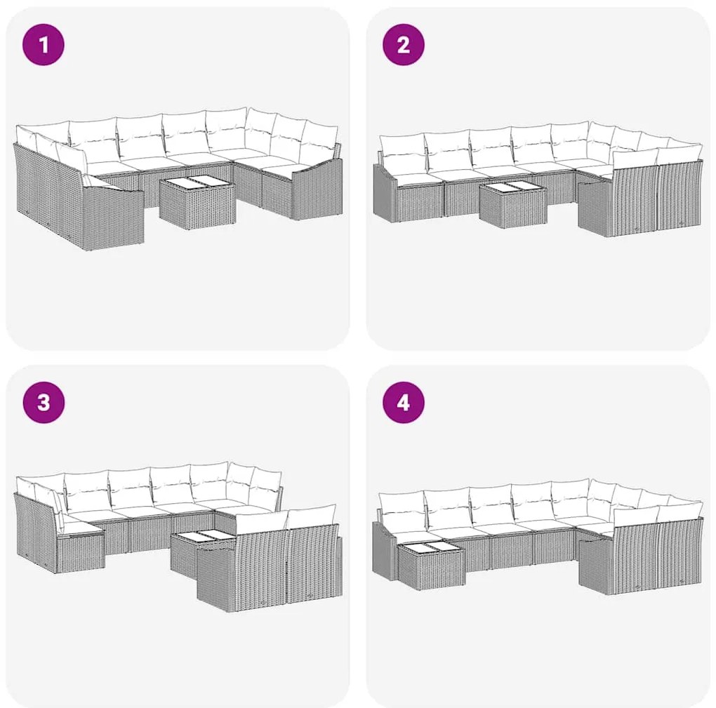 Conjunto de Sofá de Jardim com 10 Peças , Almofadas Cinza em Rattan Po