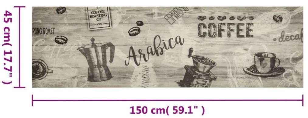 Tapete de cozinha lavável 45x150 cm veludo padrão café cinzento