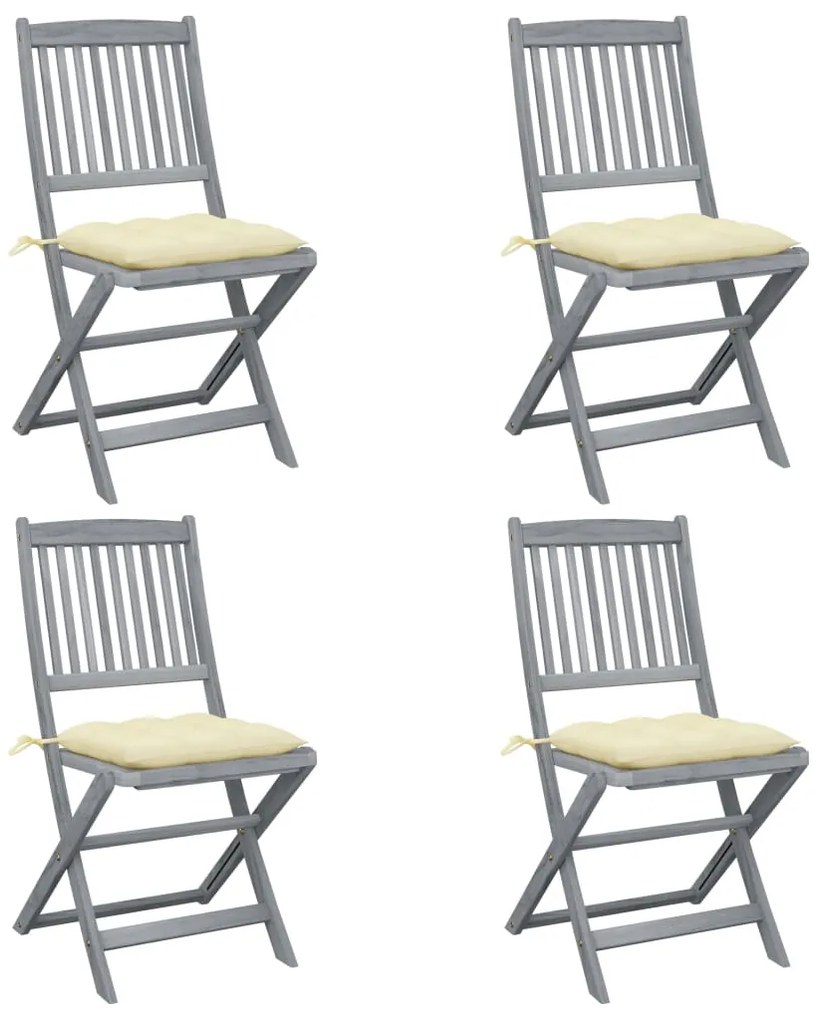 vidaXL Cadeiras exterior dobráveis c/ almofadões 4 pcs acácia maciça