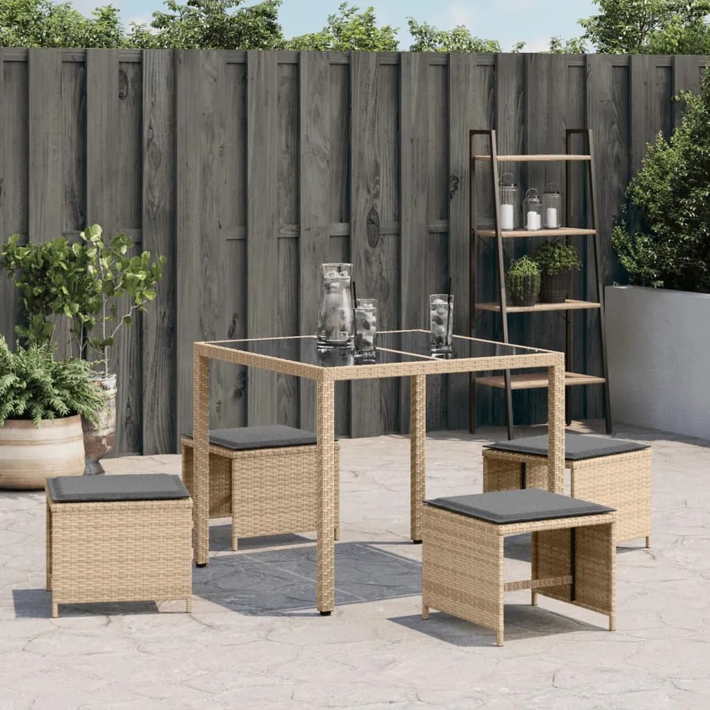 Bancos jardim almofadões 4 pcs 41x41x36 cm vime PE mistura bege