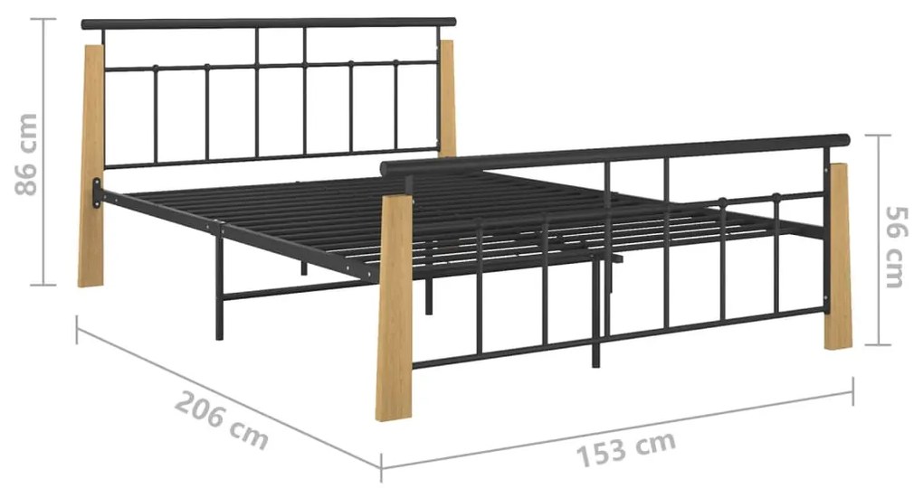 Estrutura de cama 140x200 cm metal/madeira de carvalho maciça