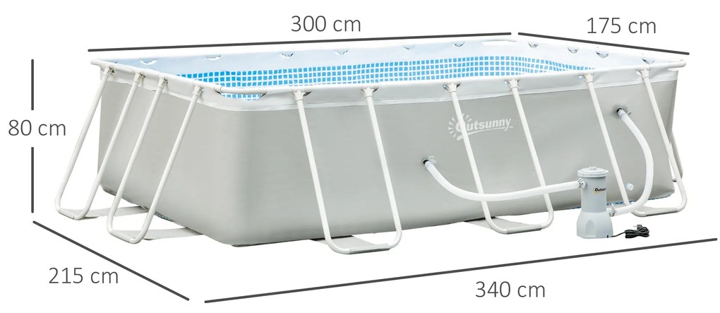 Piscina Desmontável Tubular 340x215x80cm Piscina Retangular de Exterio