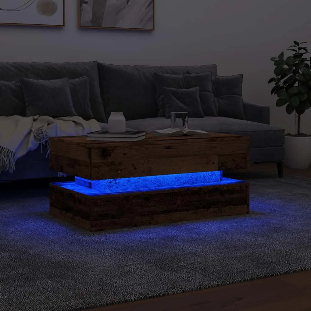 Mesa de centro com luzes LED 90x50x40 cm madeira velha