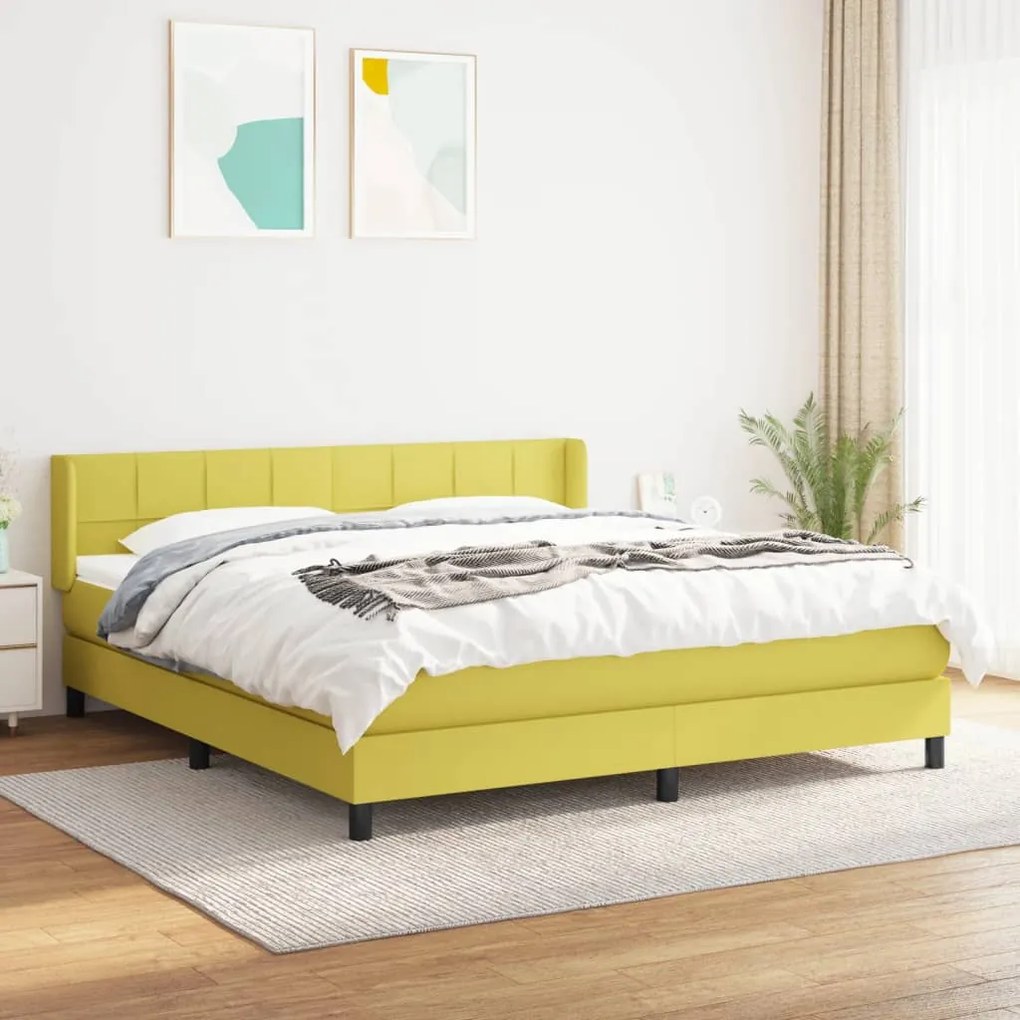 vidaXL Cama com molas/colchão 160x200 cm tecido verde