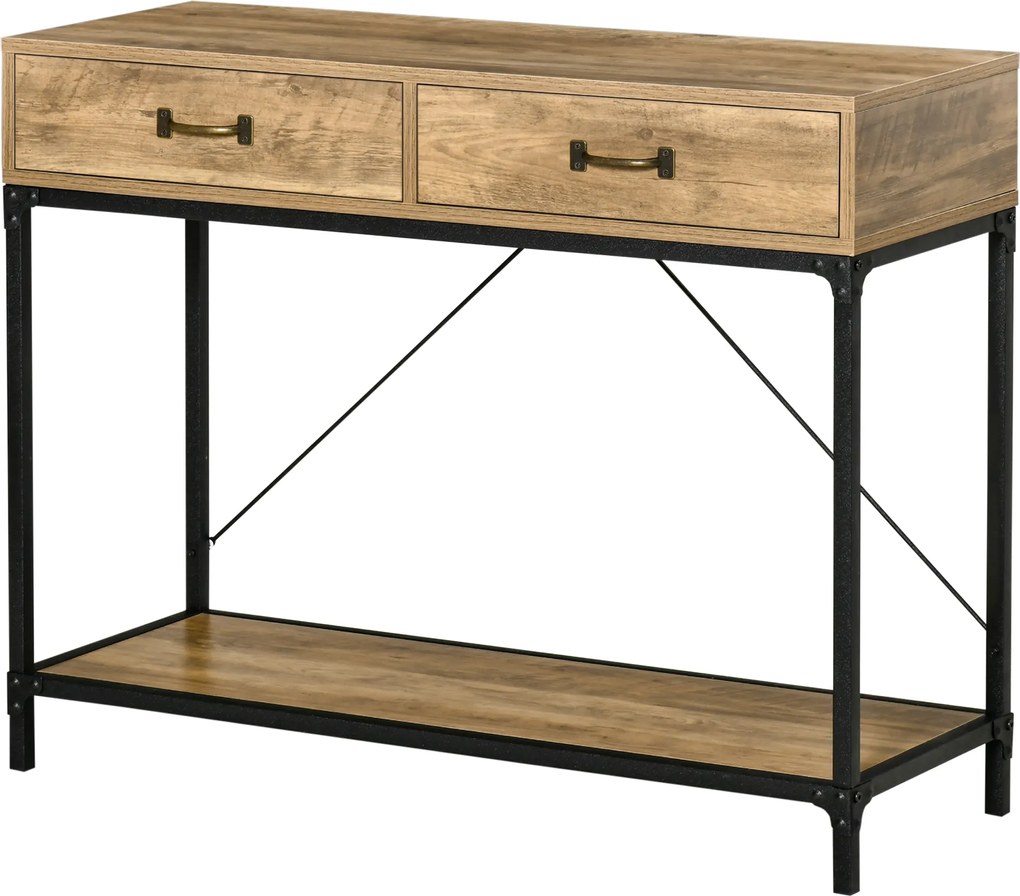 Mesa de consola 100 x 35 x 76 cm com 2 gavetas e 1 tabuleiro aspecto de madeira