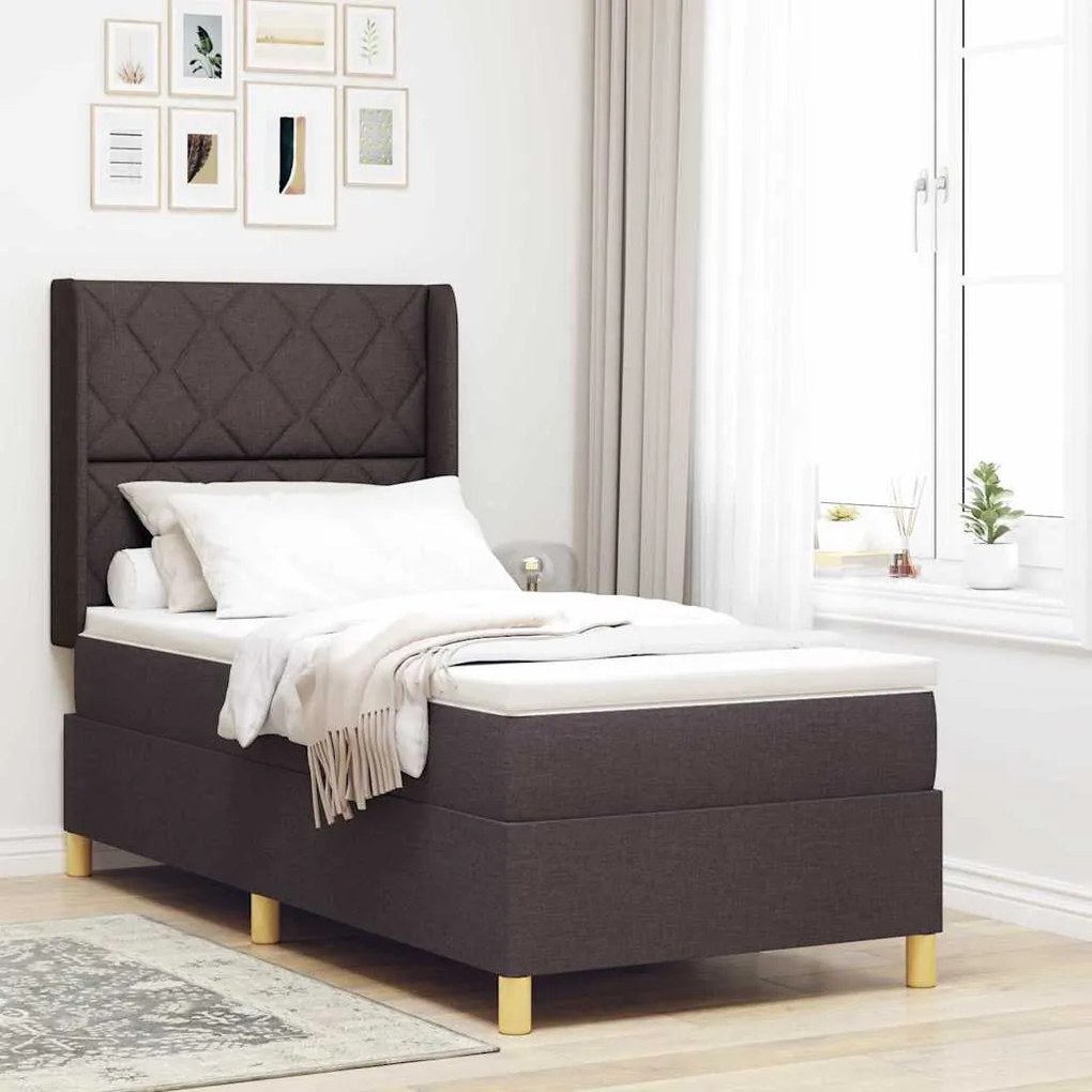 vidaXL Cama Box com colchão Marrom Escuro 90 x 200 cm tecido