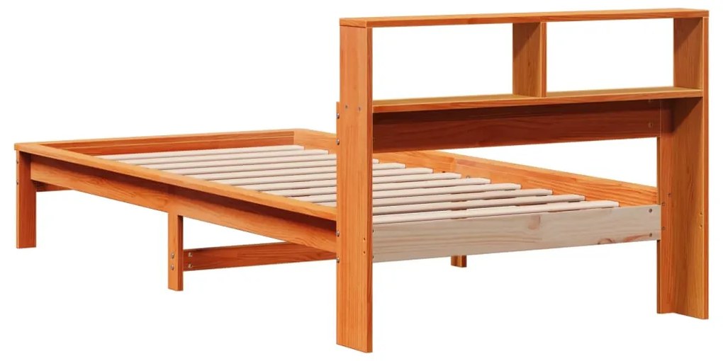 Cama com estante sem colchão 90x200cm pinho maciço castanho-mel