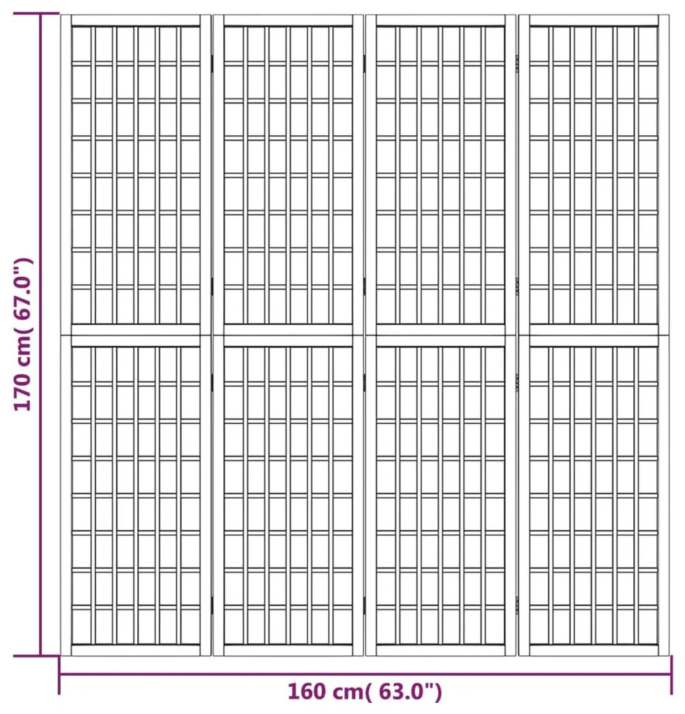 Biombo dobrável com 4 painéis estilo japonês 160x170 cm branco