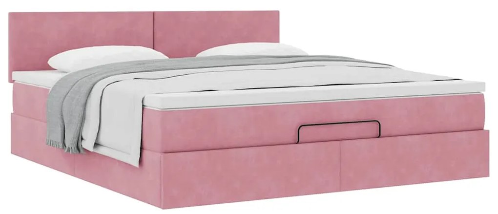 Estrutura de cama otomana com colchão 160x200 cm veludo rosa