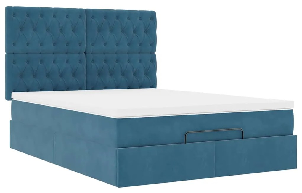 Estrutura de cama otomana colchões 140x200cm veludo azul escuro