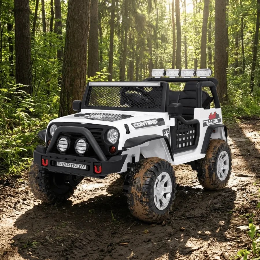 Jipe elétrico para Crianças 12V Jeep BEAST 4x4, Rodas de espuma EVA, Assento Couro ecológico Branco