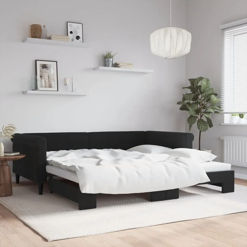 vidaXL Sofá-cama com gavetão 100x200 cm veludo preto