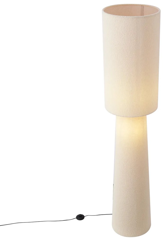 Candeeiro de pé Japandi bege tecido teddy 2-luzes - Trompet Japandi