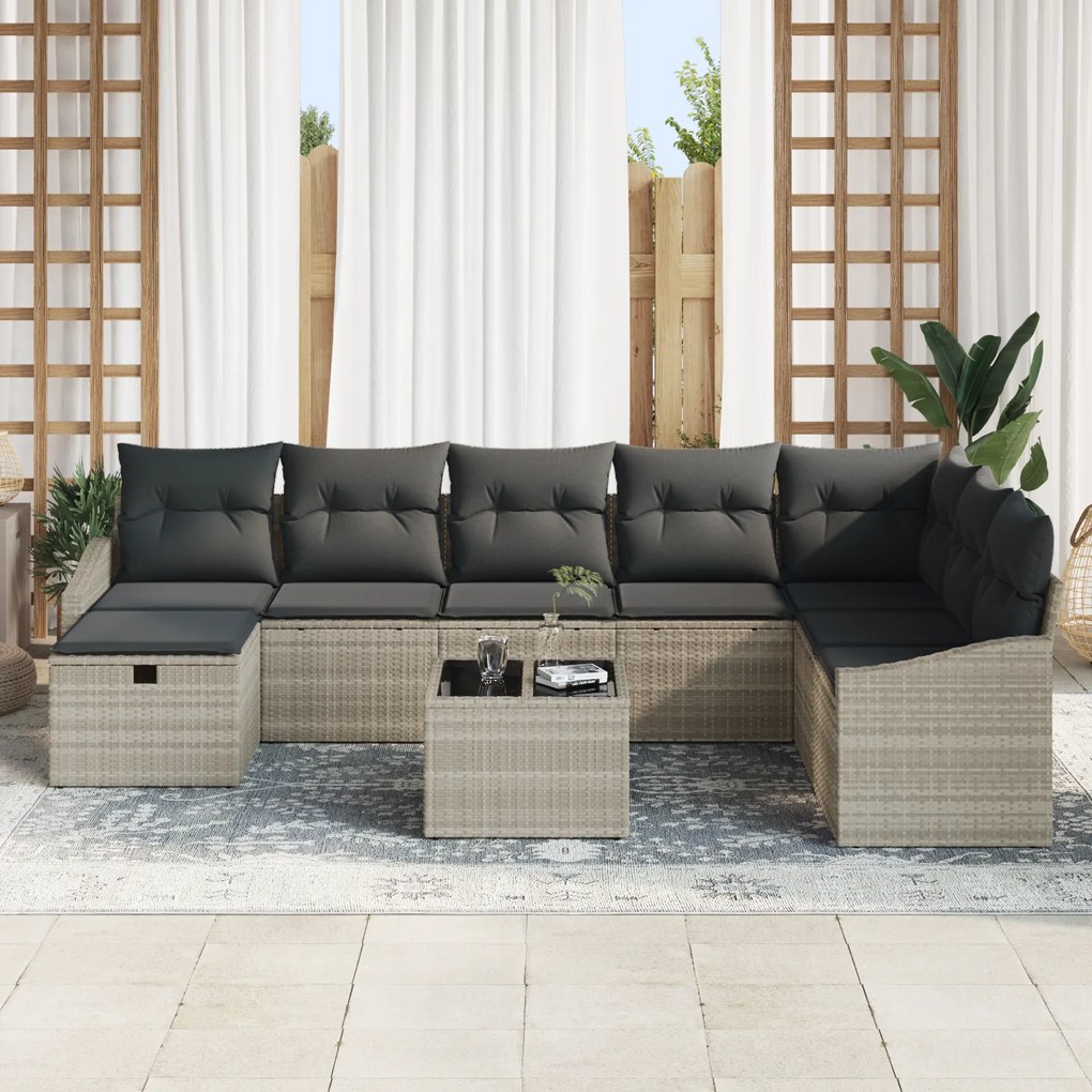 Conjunto de Sofá Jardim com 9 Peças e Almofadas em Rattan Poliéster Ci