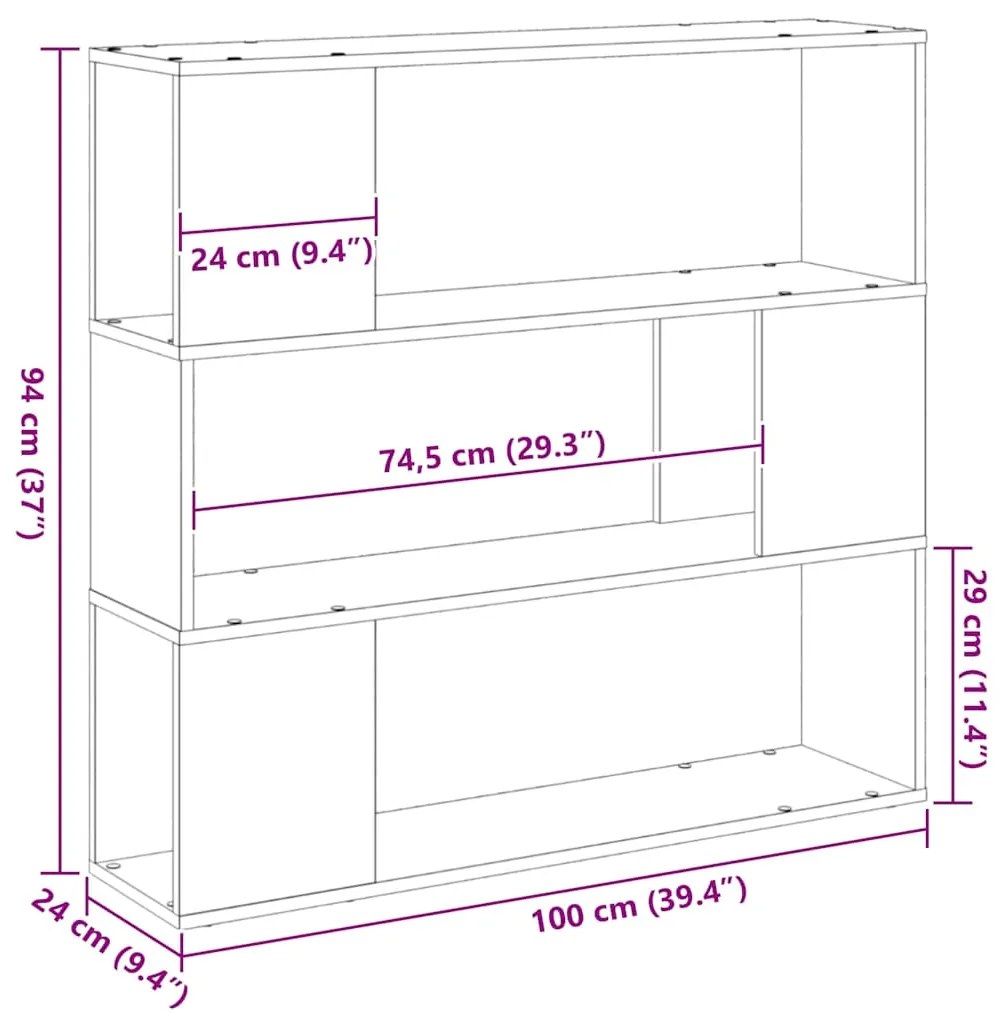 Estante vidaXL Preta em Carvalho 100x24x94 cm de Madeira Engenheirada