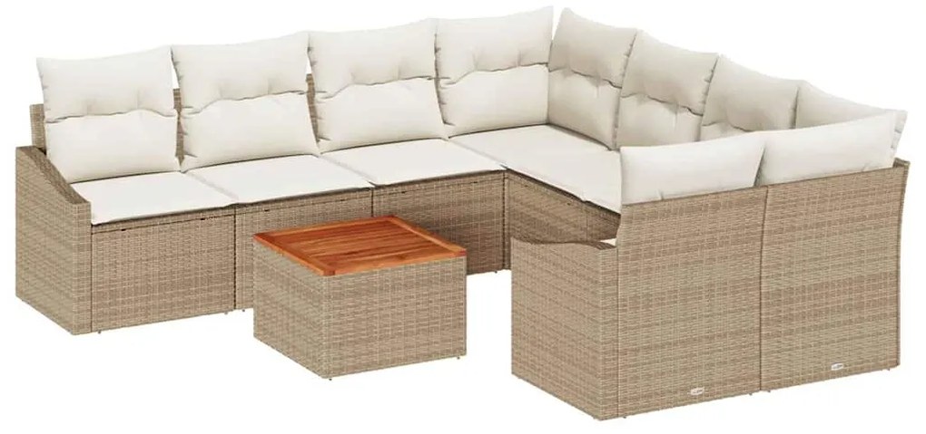 Conjunto de Sofá de Jardim 9 pcs Bege, branco 55 x 55 x 37 cm