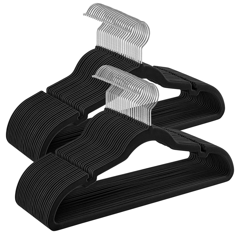Conjunto de 50 cabides de veludo 43 x 22 cm preto
