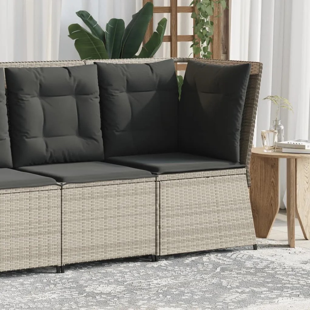 vidaXL Sofá de canto para jardim com almofadões vime PE cinzento claro