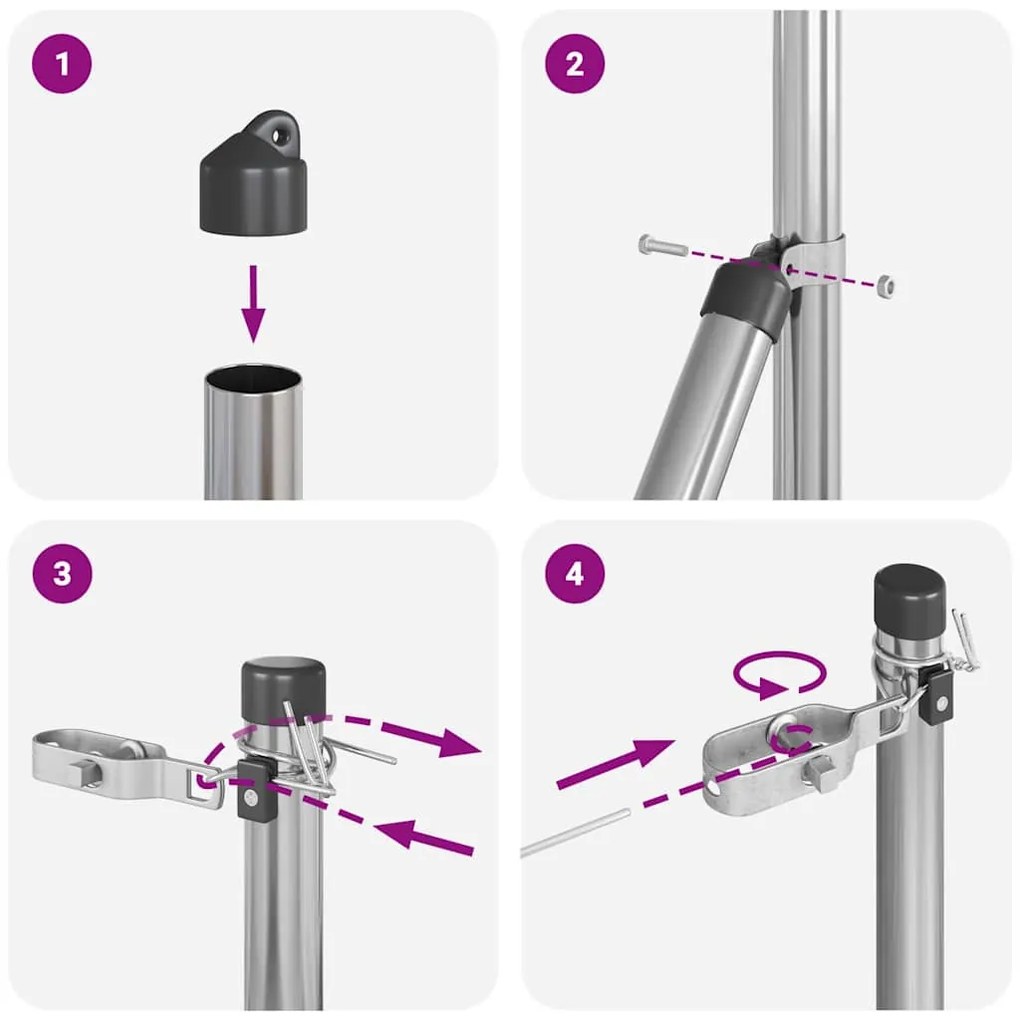 Postes de Cerca 52 pcs Ø32 mm 170 cm Aço Galvanizado