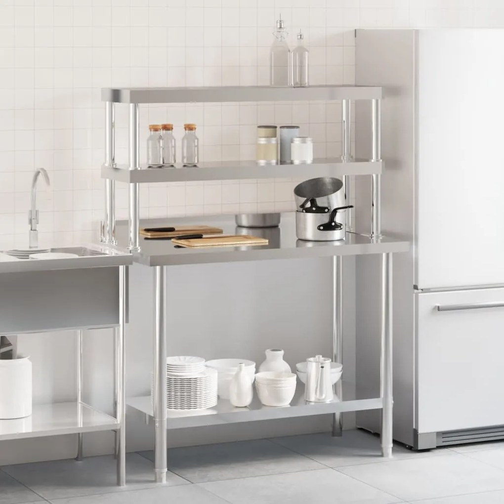 Mesa trabalho cozinha c/ prateleira 110x55x150cm aço inoxidável