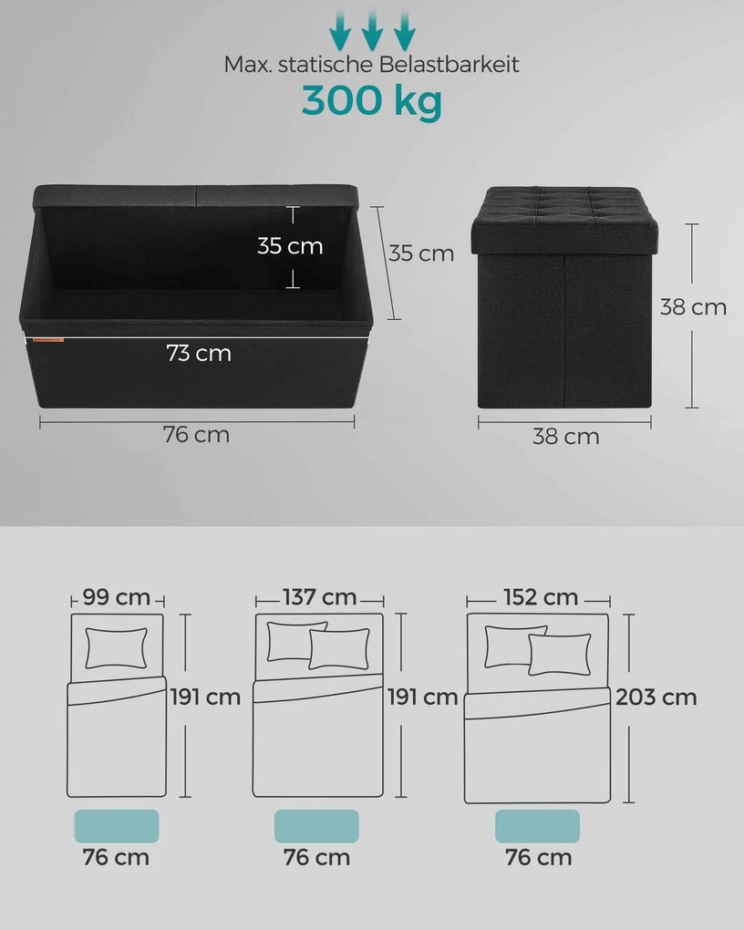 Banco com espaço de arrumação 38 x 76 x 38 cm Preto