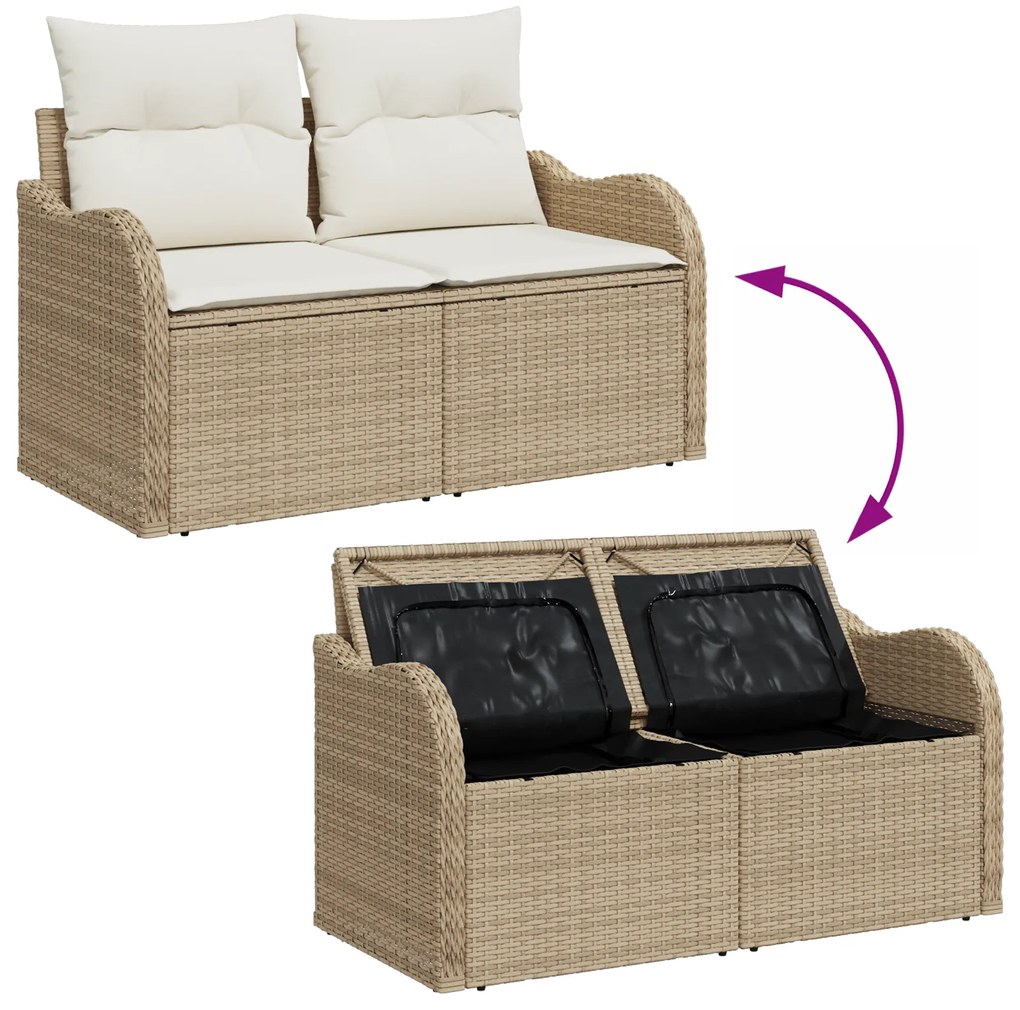 Conjunto de Sofás de Jardim com 8 Peças e Almofadas Beige Rattan Poli