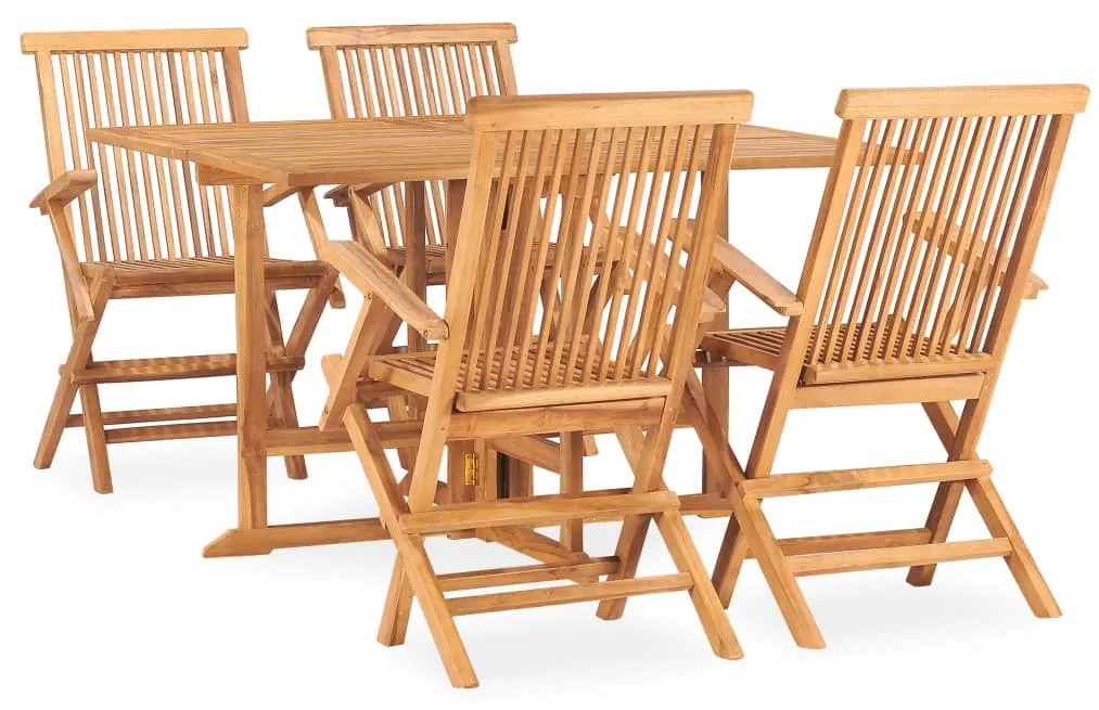 3059993 vidaXL 5 pcs conjunto jantar dobrável p/ exterior madeira teca maciça