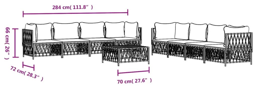 9 pcs conjunto lounge de jardim com almofadões aço branco