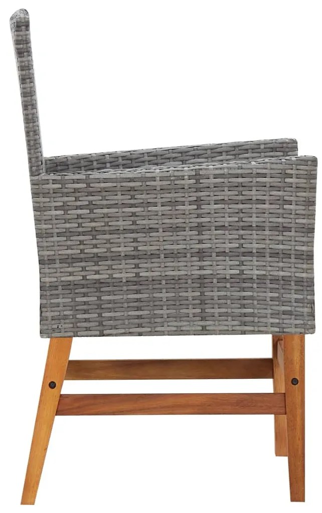 7 pcs conj. jantar p/ exterior vime PE madeira acácia cinzento