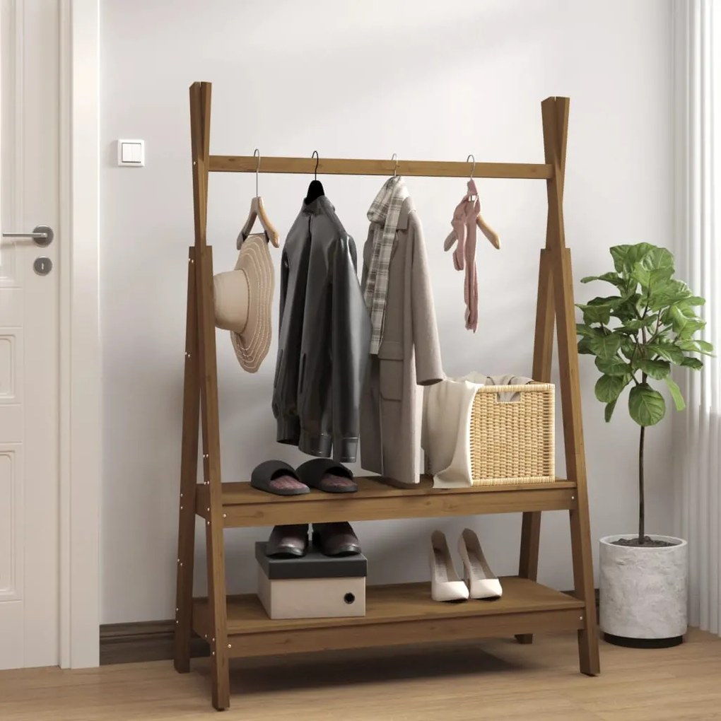 824991 vidaXL Suporte para roupas 100x45,5x150 cm pinho maciço castanho mel