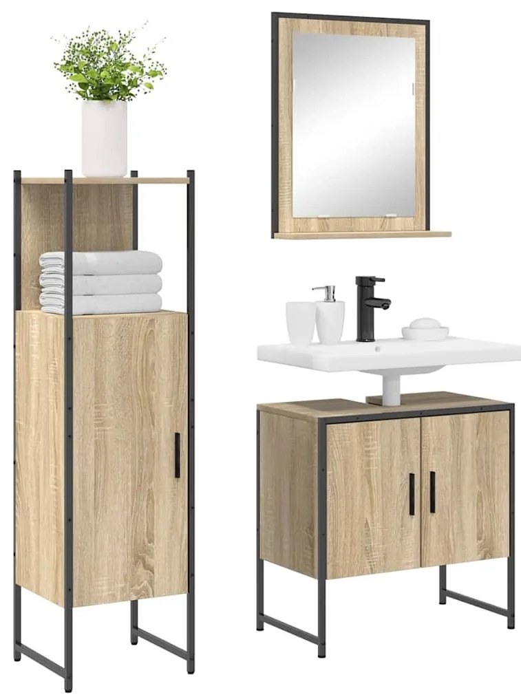 Conjunto de Móveis de Casa de Banho vidaXL 3 Peças Carvalho Sonoma Mad