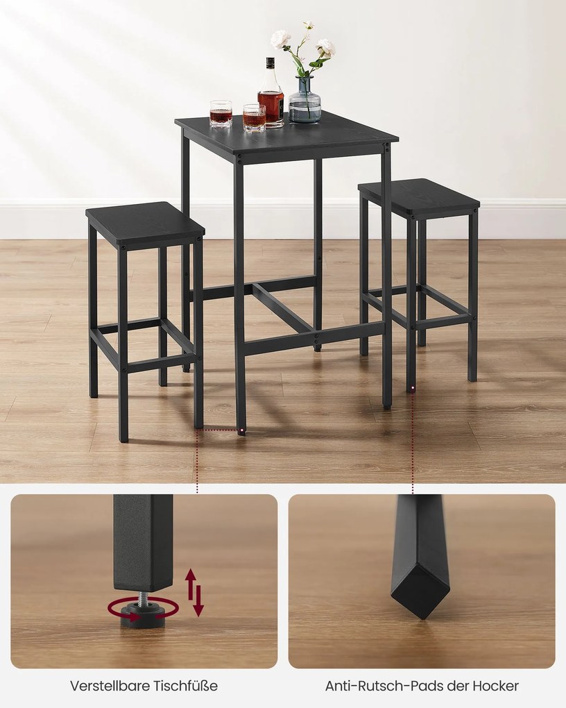 Mesa de bar com 2 cadeiras para cozinha em Preto