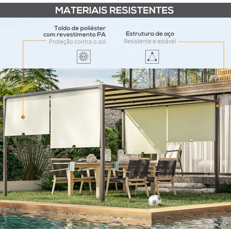 Pérgola de Jardim com Laterais Retráteis e Luzes LED - 4x3m