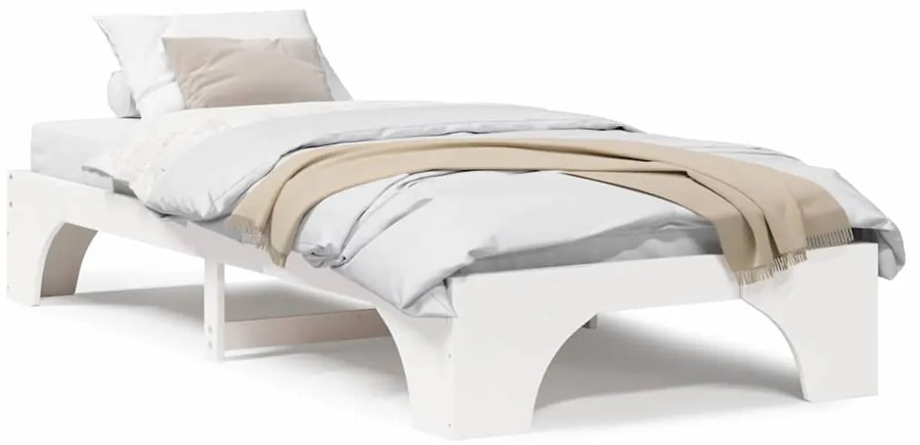 Cama Branca 80x200 cm de Madeira de Pinho Sólido da