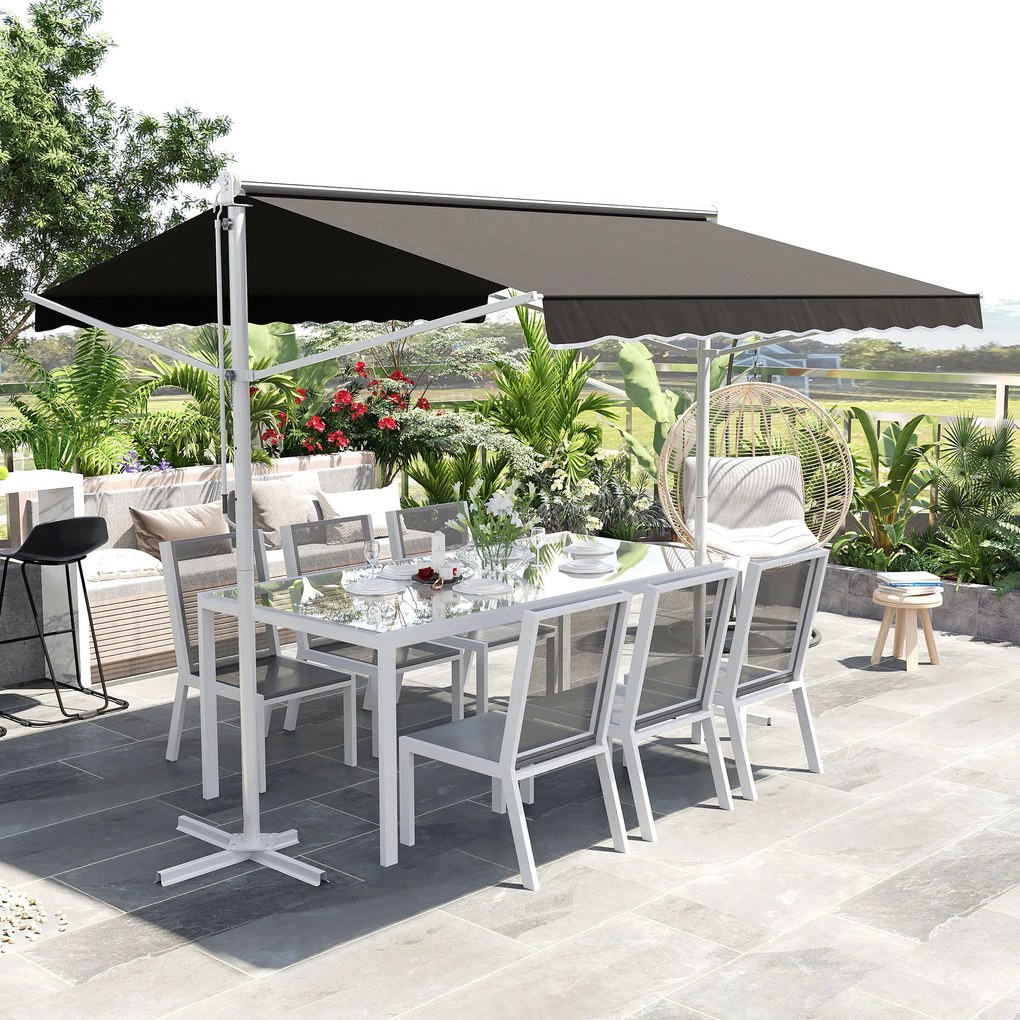 Toldo de dupla inclinação 3 x 3 m, manual, retrátil, inclinação ajustável, aço com revestimento epóxi branco, poliéster impermeabilizado
