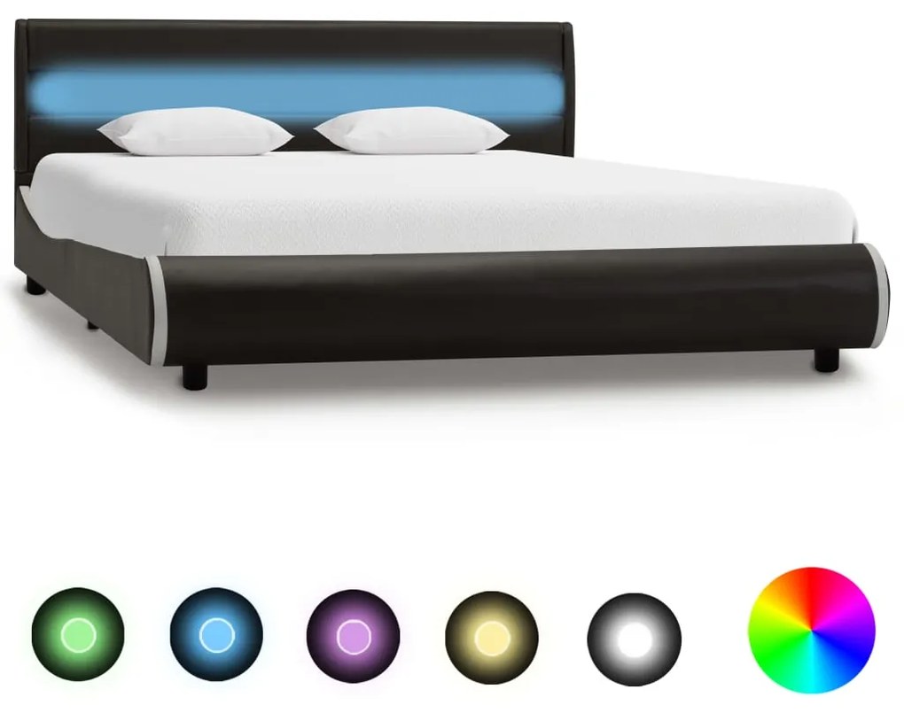 vidaXL Estrutura cama com LEDs 140x200 cm couro artificial antracite