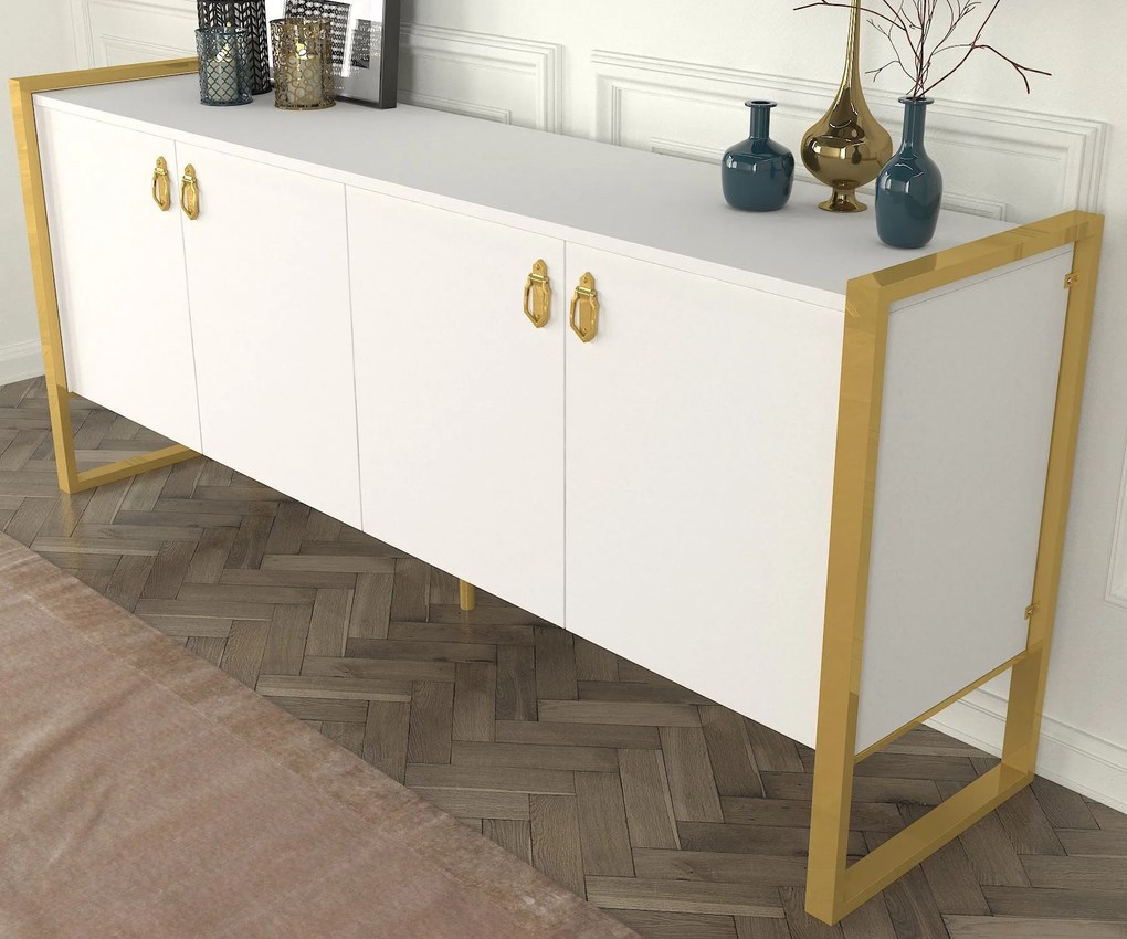 Aparador Lost – Branco e Dourado (180 x 77,6 x 44,5 cm) | Elegância e