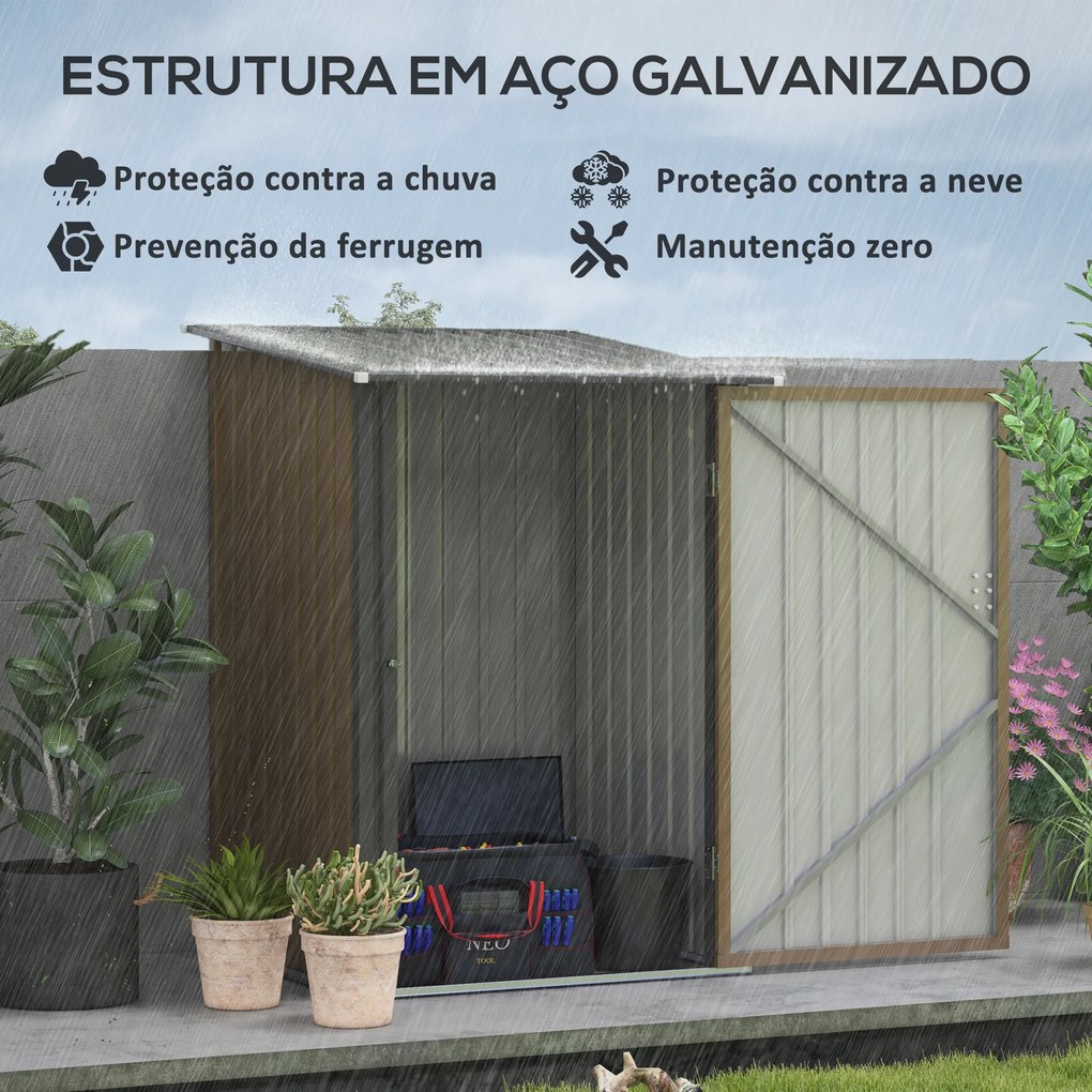 Abrigo de Jardim de Aço Galvanizado com Porta Fechadura e Teto Inclinado 0,92 m² 100x103x160 cm Castanho