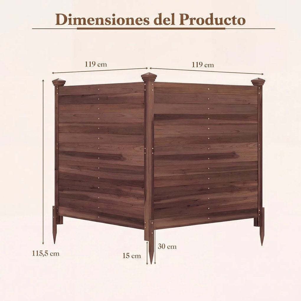Conjunto de 2 Painéis de Privacidade para o Exterior 119 x 119 cm com Estacas Metálicas para Ar Condicionado, Caixote do Lixo de Jardim, castanho