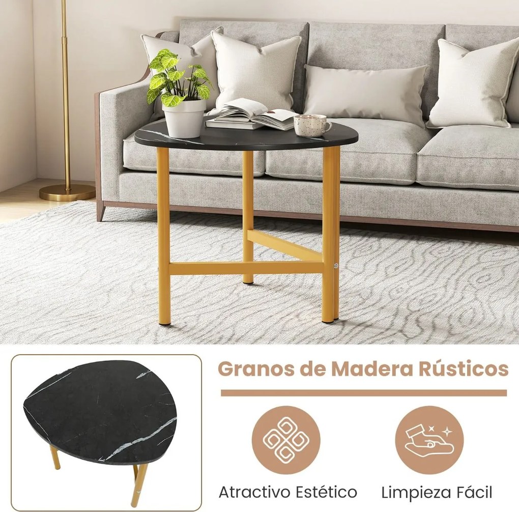 Mesa de apoio triangular com pés de metal e tampo oval em madeira 60 x 59 x 50 cm Preto