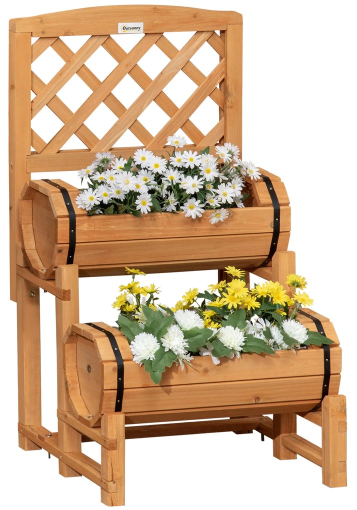 Floreira Dupla Tipo Barril com Treliça Floreira com 2 Plantadores Suporte para Trepadeira Cultivos de Plantas e Flores para Pátio Jardim Varanda 45x45