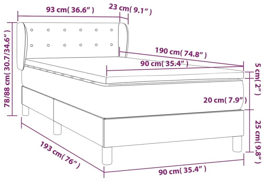 Cama com molas/colchão 90x190 cm tecido cinza-escuro