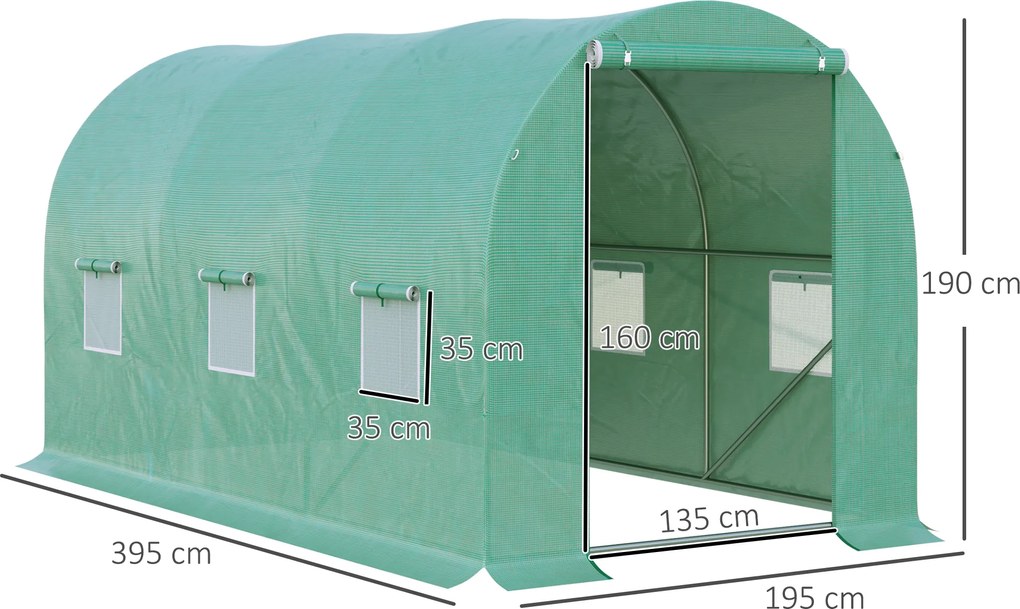 Estufa de jardim em forma de túnel, 8 m², 4,0 m (C) x 2,0 m (L) x 1,9 m (A), aço galvanizado reforçado com 2,4 cm de diâmetro + PE de alta densidade,