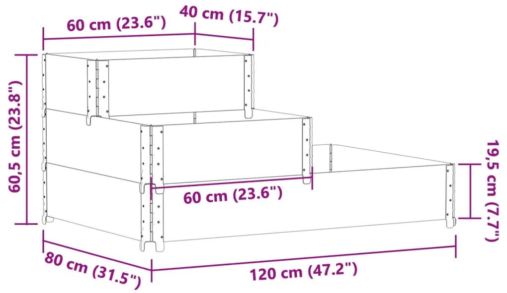Canteiro elevado de 3 níveis 120x80 cm pinho maciço castanho